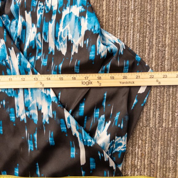 Derek Lam Size Medium Dress Black Blue Surplice Bubble Hem Pockets Faux Wrap - Picture 12 of 12